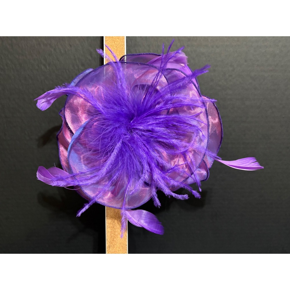 Flawless Purple Iridescent Organza Feather Flower Fascinator Hair Clip 8 Inch